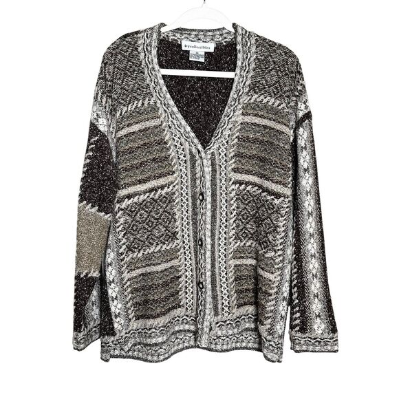 Vintage Ivy Collectibles Chunky Knit Cardigan Sweater Medium Geo Boho Grunge - Picture 1 of 9